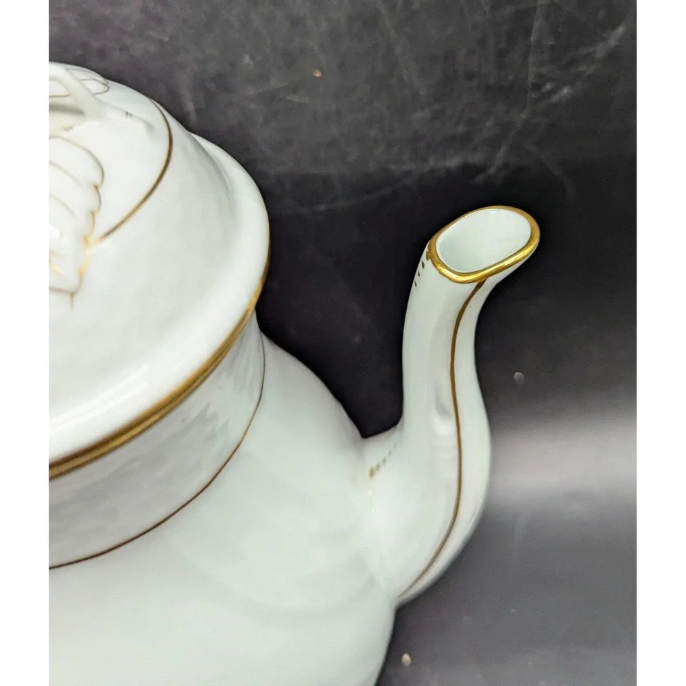 Vintage Herend Porcelain Golden Edge Coffee Tea Pot W Lid Rose Hungarian
